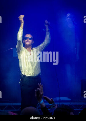 Theo Hutchcraft of pop duo Hurts performing at Festival No 6 Stock Photo