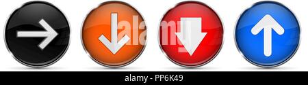 Colored 3d buttons with arrows. Round glass shiny icons Stock Vector