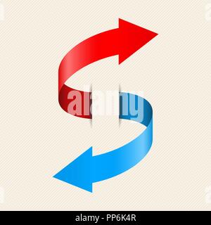 Arrows swirl. Red and blue curved signs Stock Vector