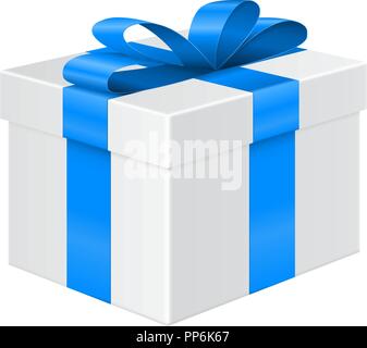 Gift box with blue ribbon. Package mockup Stock Vector