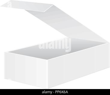 Open white box mockup. Vector 3d illustration isolated on white background Stock Vector
