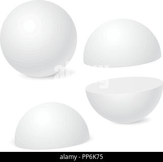 Sphere and hemispheres. White 3d mockups Stock Vector