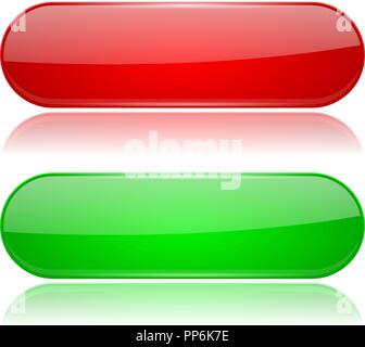 Colored oval buttons. 3d glass menu icons. Red and green Stock Vector