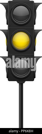 Traffic lights. Yellow lamp ON - warning sign Stock Vector