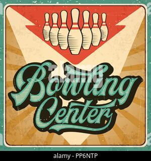 Retro advertising bowling poster. Vintage poster. Vector eps10 Stock Vector