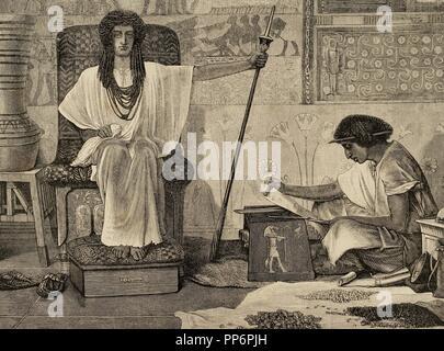 Joseph interpreting the Pharaoh's Dream. Dore Bible Illustration. Genesis. Engraving. 19th century. Stock Photo