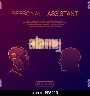 Background with robot and human heads silhouette and sample text Stock Vector