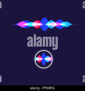 Voice assistant sound waves isolated on dark blue background Stock Vector