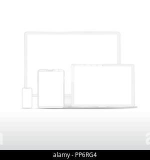 White custom made digital devices with empty screen isolated on white background Stock Vector
