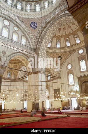 Turkey. Istanbul. Bayezid II Mosque. Ottoman style. Architect, Yakub Sah bin Sultan Sah. 16th century. Prayer room. Stock Photo