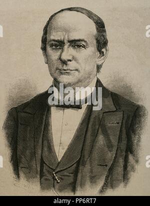 Sebastian Lerdo de Tejada (1823-1889). Jurist and Liberal president of Mexico. Engraving by Paris. La Ilustracion Espanola y Artistica, 1872. Stock Photo