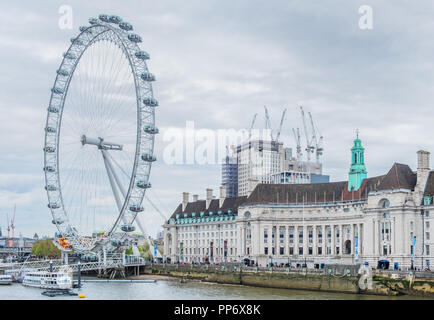 View from the Westminster Bridge in London looking towards the London Eye. Stock Photo