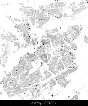 Map of Ottawa, satellite view, black and white map. Street directory and city map. Canada Stock Vector