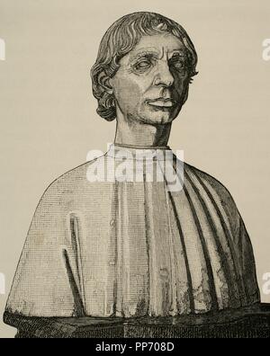 Niccolo Machiavelli (1469-1527). Italian historian, politician, diplomat, humanist and writer. Renaissance. Engraving. Historia Universal, 1883. Stock Photo