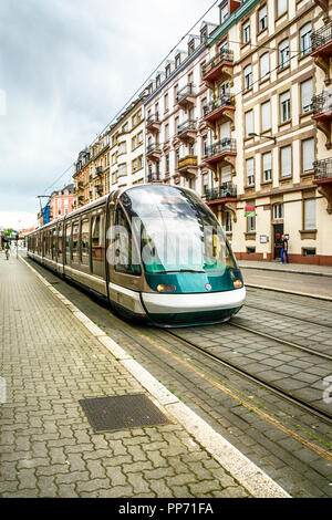 Modern tram on the Langstross/Grand Rue in Strasbourg, France Stock Photo