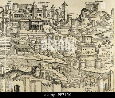 Engraving of the city of Rome in the 16th Century, as known to Martin ...