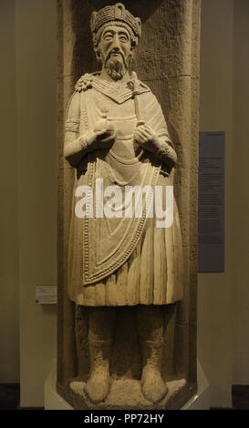 Charlemagne (742-814). King of the Franks. Stone sculpture. 9th century. From the Abbey of Saint John, Mustair, Switzerland. German Historical Museum. Berlin. Germany.