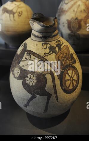 Decorated jug. Free Field Style.  Pottery. 8th-6th centuries BC. From Cyprus. Neues Museum. Berlin. Germany. Stock Photo