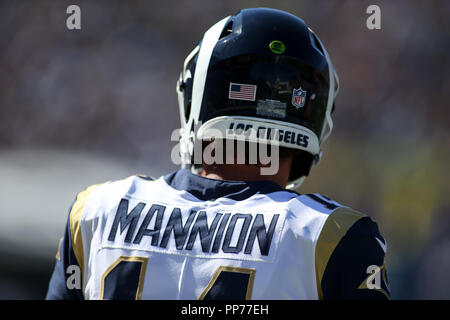 Los Angeles, CA, USA. 23rd Sep, 2018. Los Angeles Rams quarterback Sean Mannion (14) during the NFL Los Angeles Chargers vs Los Angeles Rams at the Los Angeles Memorial Coliseum in Los Angeles, Ca on September 23, 2018. Jevone Moore Credit: csm/Alamy Live News Stock Photo