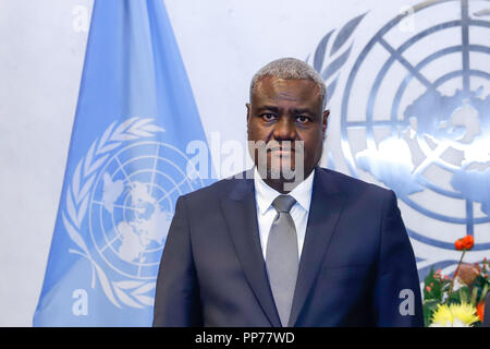 New York, USA. 23rd Sep 2018. Moussa Faki Mahamat President of the Commission of the African Union during a meeting with António Guterres, secretary general of the United Nations during a meeting at UN Headquarters in New York this Sunday, 23. (PHOTO: VANESSA CARVALHO/BRAZIL PHOTO PRESS) Credit: Brazil Photo Press/Alamy Live News Stock Photo