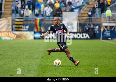 Chester, PA, USA. 23rd Sept, 2018. Union captain Fabinho (33) in space against Sporting KC in the first half. © Ben Nichols/Alamy Live News Stock Photo