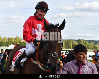 Prague, Czech Republic. 22nd Sep, 2018. Jockey Tadhg O'Shea with Gordon Lord Byron horse placed the fifth in the European Jockeys Cup 2018 main EJC Leram Million in Prague - Chuchle, Czech Republic, on Saturday, September 22, 2018. Credit: Michal Kamaryt/CTK Photo/Alamy Live News Stock Photo