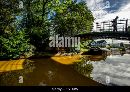 Bridgewater Canal, Worsley. 24th Sept 2018. UK Weather: Beautiful scenes around the Bridgewater Canal in Worsley, Greater Manchester as the start of Autumn brings out the wonderful golden colours of the season. Picture by Paul Heyes, Monday August 24, 2018. Credit: Paul Heyes/Alamy Live News Stock Photo