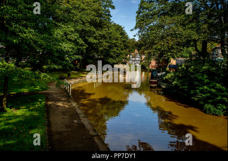 Bridgewater Canal, Worsley. 24th Sept 2018. UK Weather: Beautiful scenes around the Bridgewater Canal in Worsley, Greater Manchester as the start of Autumn brings out the wonderful golden colours of the season. Picture by Paul Heyes, Monday August 24, 2018. Credit: Paul Heyes/Alamy Live News Stock Photo