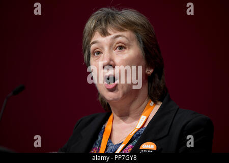 Liverpool, UK. 24th September 2018. Barbara Plant, President of the GMB Union, speaks at the Labour Party Conference in Liverpool. © Russell Hart/Alamy Live News. Stock Photo