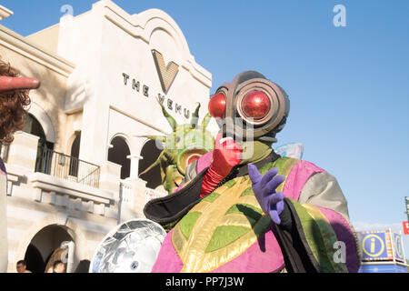 Alien band takes over the streets of downtown Las Vegas during the Life is Beautiful Festival in September of 2018. Stock Photo