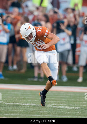 The Game. 11th Sep, 2021. Texas kicker Cameron Dicker #17 works to warm up  his leg