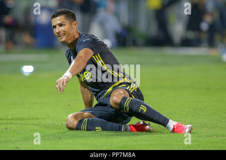 Frosinone, Italy. 23rd Sep, 2018. 23rd September 2018, Stadio Benito Stirpe, Frosinone, Italy; Serie A football, Frosinone versus Juventus; Cristiano Ronaldo of Juventus appeals to referee Credit: Giampiero Sposito/Pacific Press/Alamy Live News Stock Photo