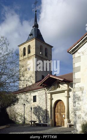 Spain. Rascafria. Parish Church of Saint Andrew Apostle. Built in the 15th century and restored in the 20th century. Exterior. Community of Madrid. Stock Photo