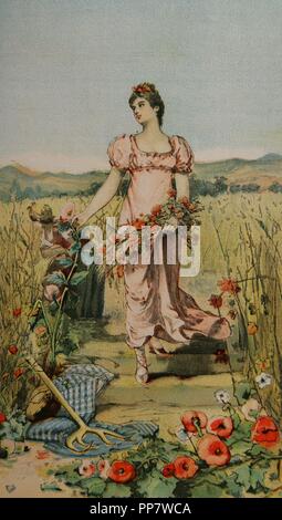Summer. Illustration by Narciso Mendez Bringa (1868-1933) in Almanac of The Illustration, 1889. Stock Photo