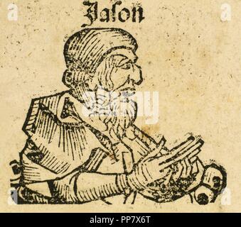 Jason. Ancient Greek mythological hero, famous as the leader of the Argonauts and their quest for the Golden Fleece. Portrait. Engraving, 16th century. Stock Photo