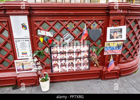 London England,UK,Kensington,street makeshift memorial,Venezuela political crisis,students protestors killed,Venezuelan flag,exile refugees,diaspora,U Stock Photo