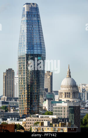 London England,UK,city skyline,skyscraper,luxury residential tower,One Blackfriars,contemporary architecture,Ian Simpson,historic St Paul's Cathedral, Stock Photo