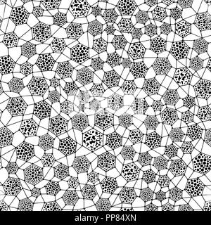 Seamless texture polygonal connections filled by different geometric shapes, similar to the compounds of biological cells. Stock Vector