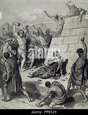 New Testament. Martydom of St. Stephen. Engraving. Bible Illustrations by Gustave Dore. 19th century. Stock Photo