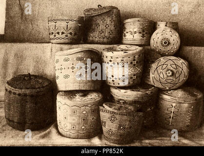 Aleutian Baskets, Atka Island, Alaska, circa 1900 Stock Photo