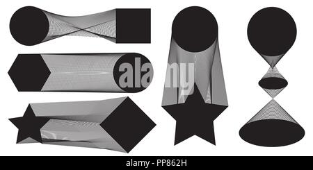 Vector illustration of a set of templates. Geometric figures linked by hundreds of lines, occurrence will transition between them. EPS 8. Stock Vector