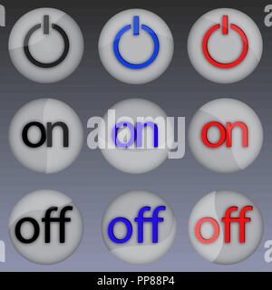Vector illustration of power buttons in different modes and highlights. Stock Vector
