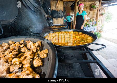 paella mallorquina,restaurante de Sa Foradada, Valldemossa, Parque natural de la Sierra de Tramuntana,.Mallorca, balearic islands, spain, europe. Stock Photo