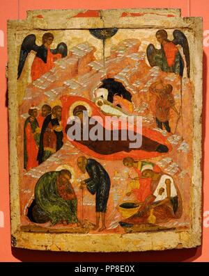 The Nativity. Russian Icon. 16th century. National Gallery. Oslo. Norway. Stock Photo
