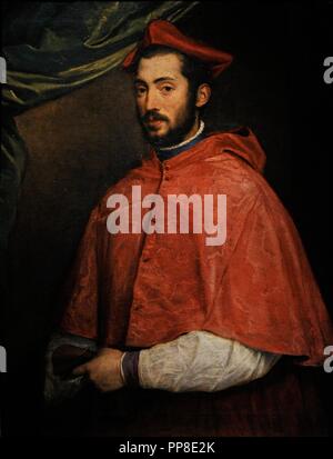 Titian (1489/1490-1576). Italian painter. Portrait of Cardinal Alessandro Farnese, 1545-1546. Farnese Collection. National Museum of Capodimonte. Naples. Italy. Stock Photo