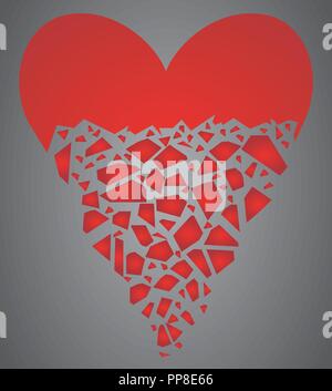 Half heart broken into many pieces. Vector illustration. Stock Vector