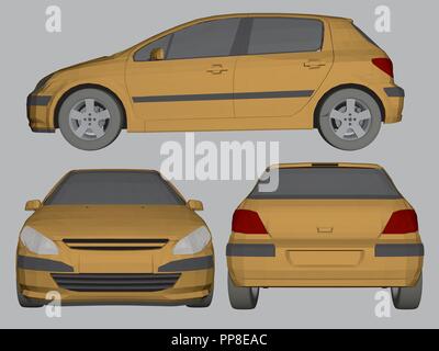 Vector illustration of 3D polygonal side view of car, the front and rear. Stock Vector