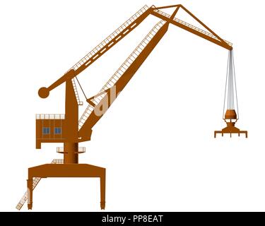 Vector illustration of orange crane. Isolated. Side view. Stock Vector