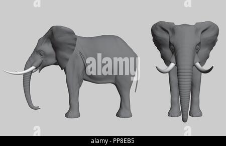 Vector illustration of an elephant polygonal side and front. 3D. Stock Vector