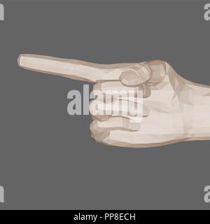 Polygonal human hand index finger shows the way. Vector illustration. 3D. Stock Vector
